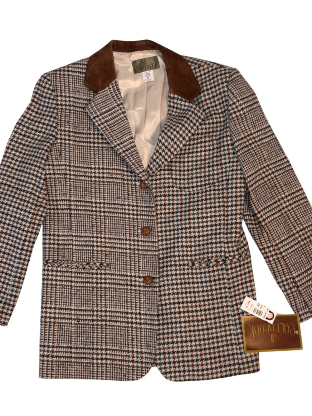 JL Colebrook Wool Blend Blazer Jacket M Houndstooth Plaid NWT Vintage